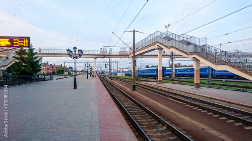 sunset and train station Brest City of Belarus