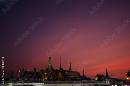 Wat Pra Kaew with beautiful twilight sky in an evening, Bangkok, Thailand 