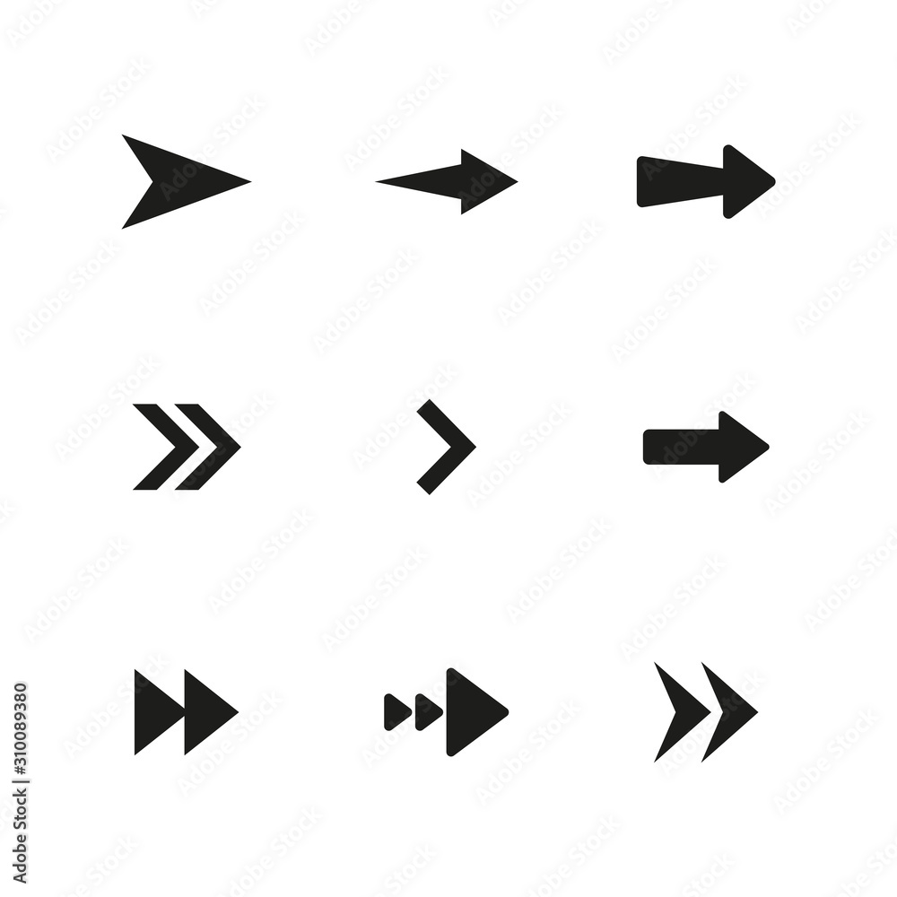 Set of black arrows. Collection of different styles. Vector illustration. Set of black arrows. Collection of different styles. Vector illustration.