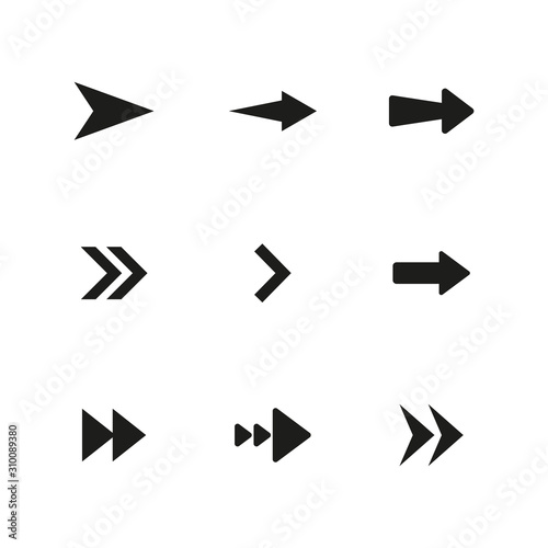 Set of black arrows. Collection of different styles. Vector illustration.