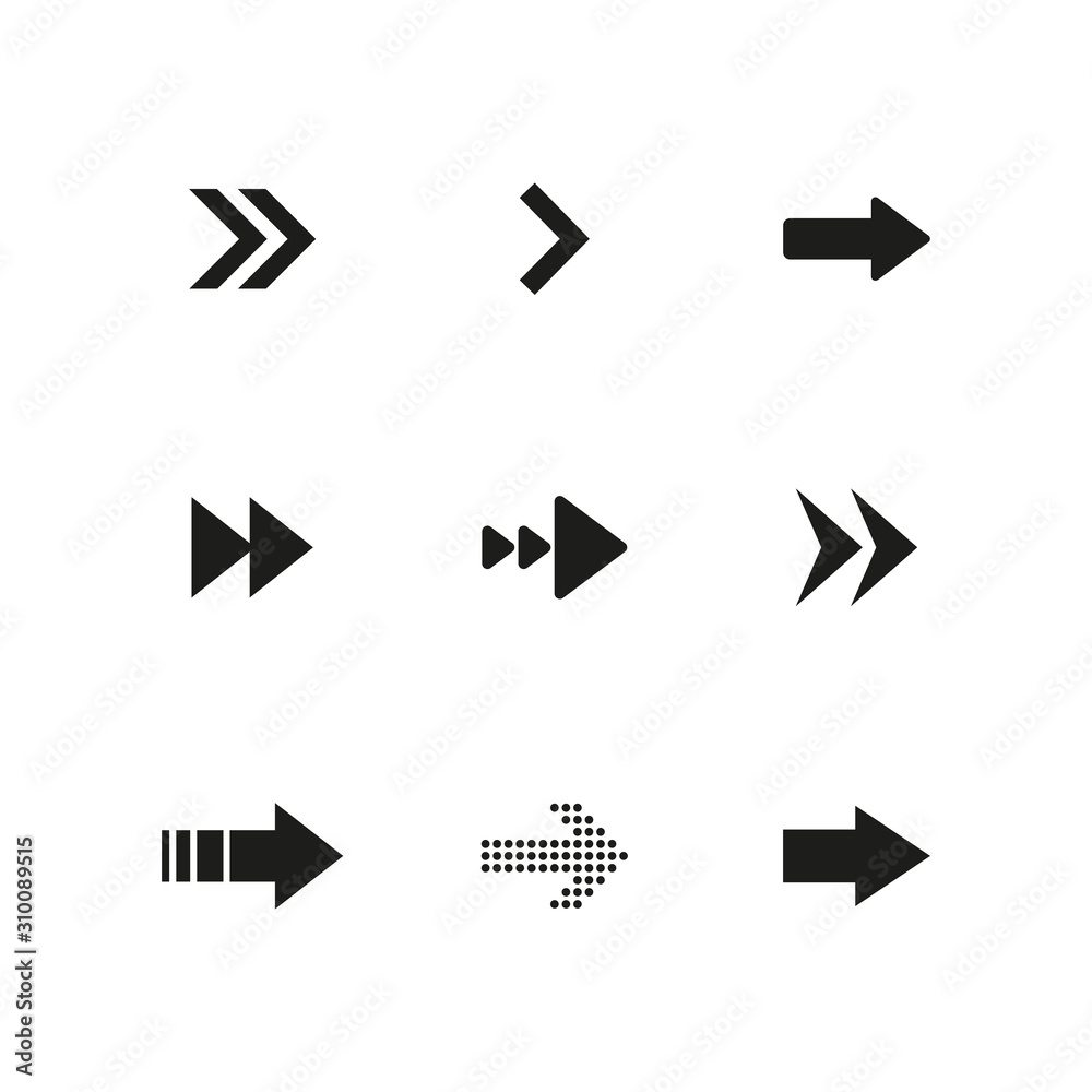 Set of black arrows. Collection of different styles. Vector illustration. Set of black arrows. Collection of different styles. Vector illustration.