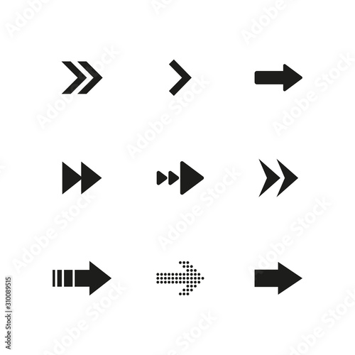 Set of black arrows. Collection of different styles. Vector illustration.