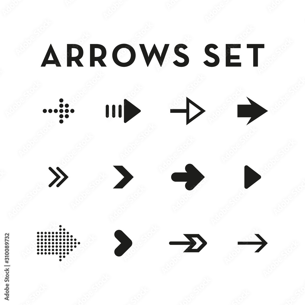 Plakat Set of black arrows. Collection of different styles. Vector illustration.
