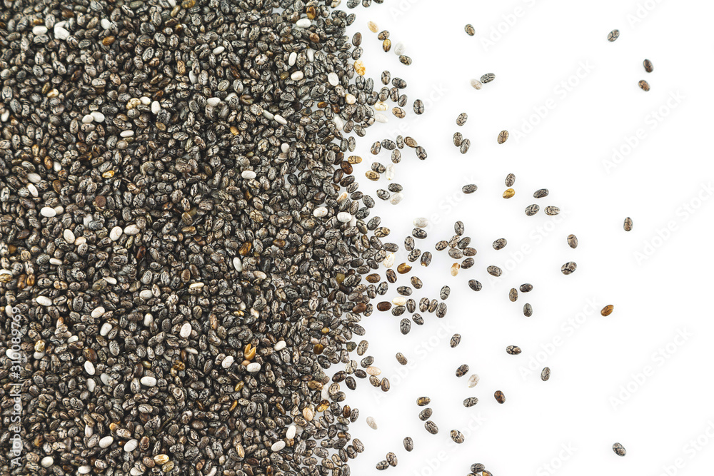 chia seeds pile border texture top view. chia seeds pile border texture top view.
