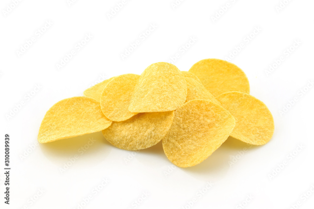 potato chips on white background. potato chips on white background.