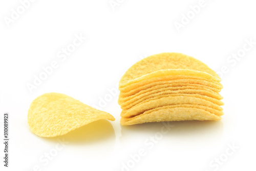 potato chips on white background.