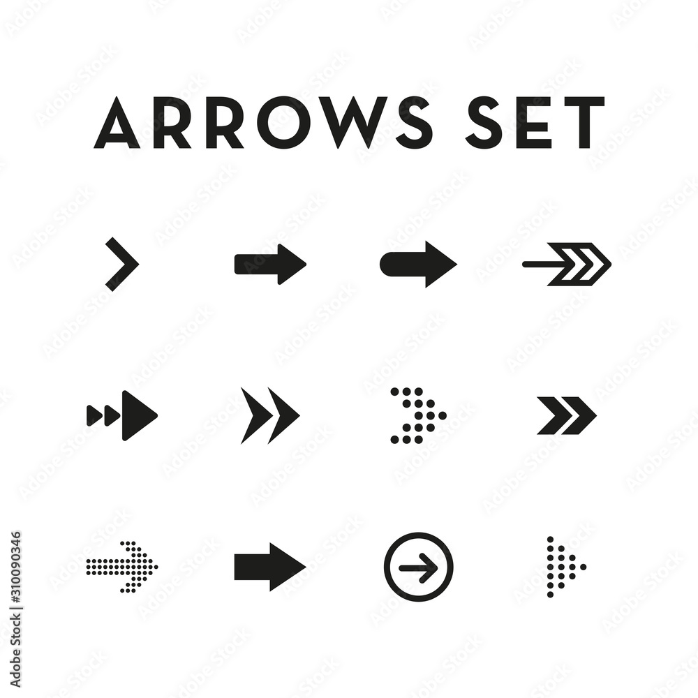 Set of black arrows. Collection of different styles. Vector illustration. Set of black arrows. Collection of different styles. Vector illustration.