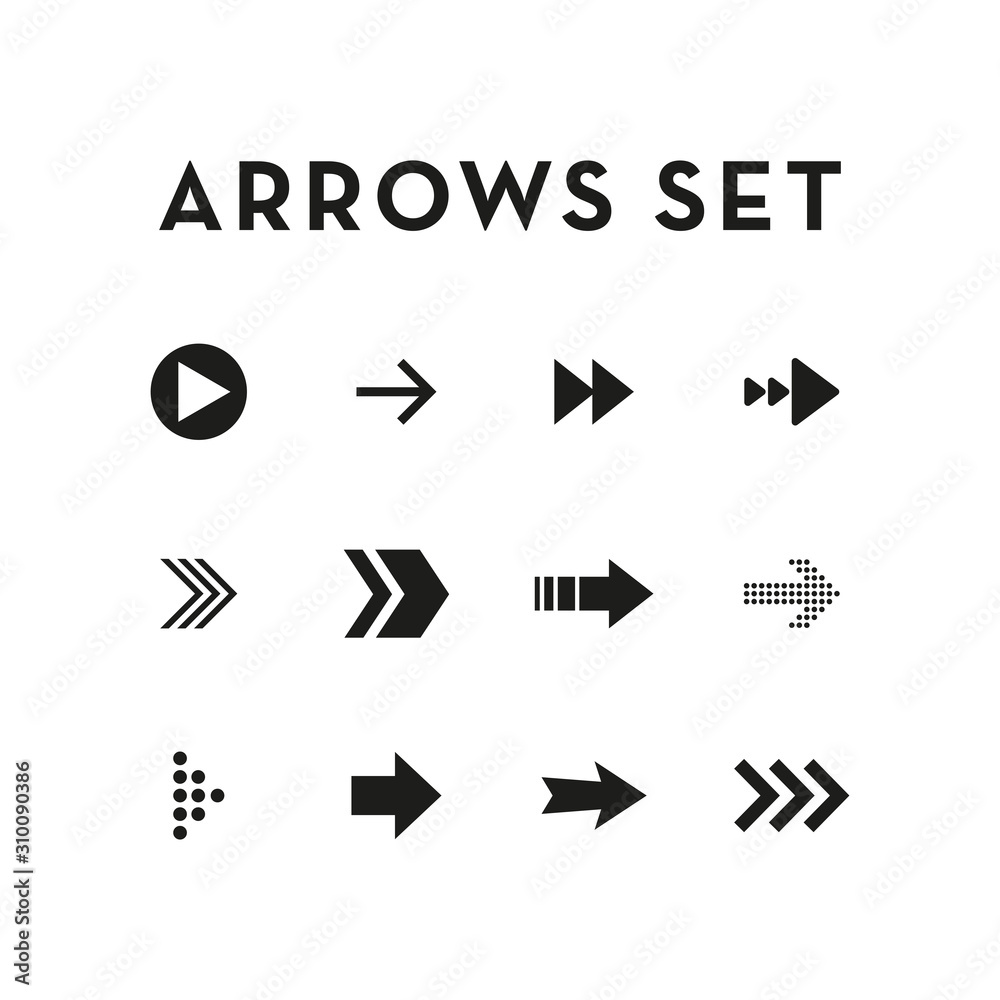 Plakat Set of black arrows. Collection of different styles. Vector illustration.