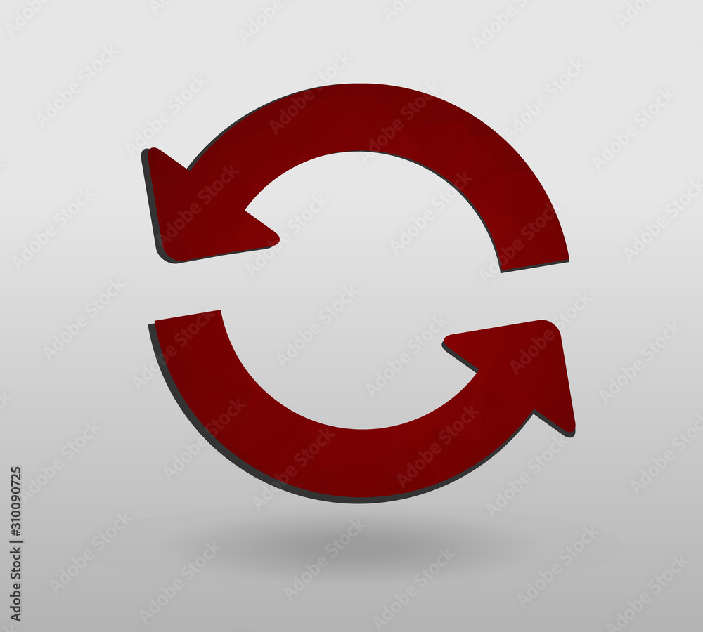 Arrow refresh icon reload sign with polygonal triangles style. colorful arrow shape in modern polygonal crystal style on white background.