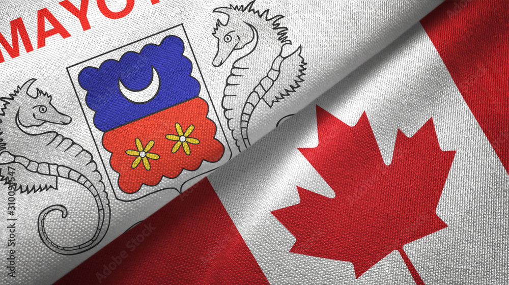 Fototapeta premium Mayotte and Canada two flags textile cloth, fabric texture