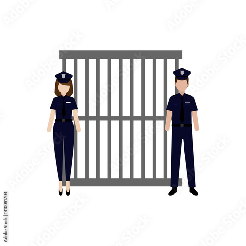 police profession who is guarding in prison cell prison design illustration isolated white background