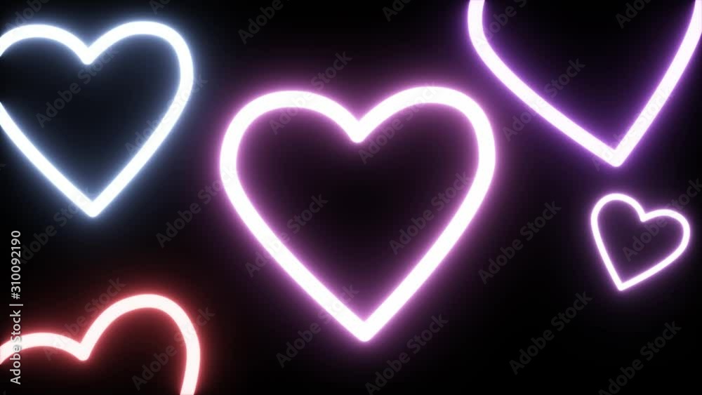 glowing neon background. blinking lights of loves shape. 4k seamless loop animated glowing neon background. blinking lights of loves shape. 4k seamless loop animated