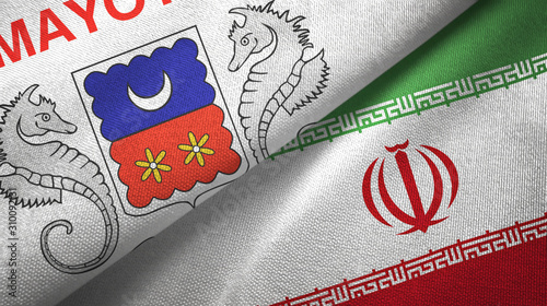 Mayotte and Iran two flags textile cloth, fabric texture