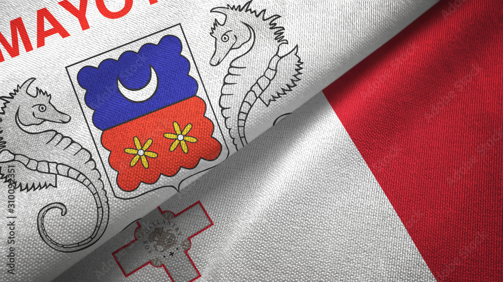 Fototapeta premium Mayotte and Malta two flags textile cloth, fabric texture