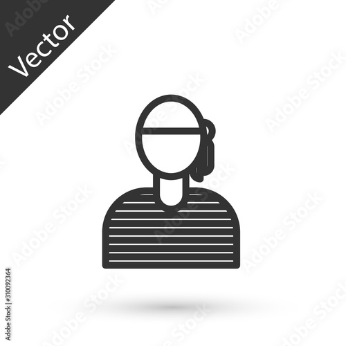 Grey line Sailor captain icon isolated on white background.  Vector Illustration