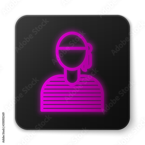 Glowing neon line Sailor captain icon isolated on white background. Black square button. Vector Illustration