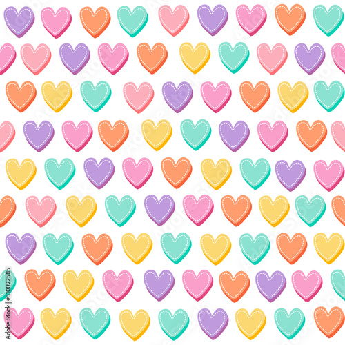 Wallpaper Mural Sweet and colorful seamless pattern. Cute heart shape isolated on white background. Graphic design for valentines, wallpaper, fabric and wrapping. Torontodigital.ca