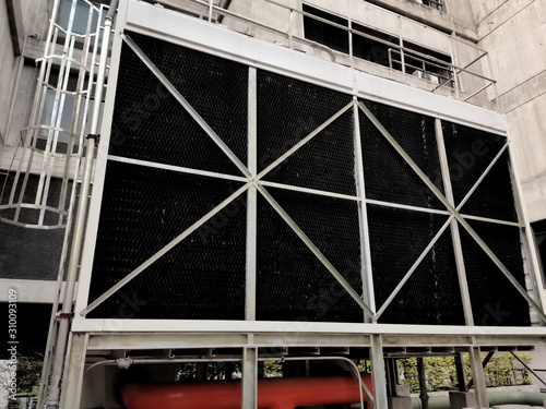 Outdoor row of compressor Chiller Fan coil unit(fcu) of Air conditioning.