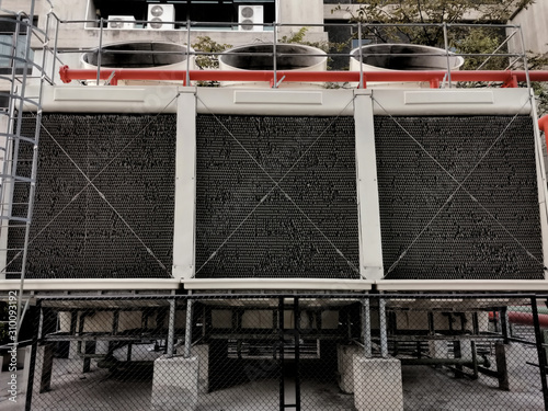 Outdoor row of compressor Chiller Fan coil unit(fcu) of Air conditioning.