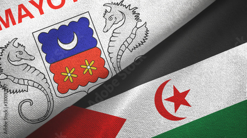 Mayotte and Western Sahara two flags textile cloth, fabric texture