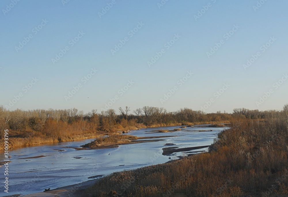 Side shot of the Wichita River in winter, Oklahoma.