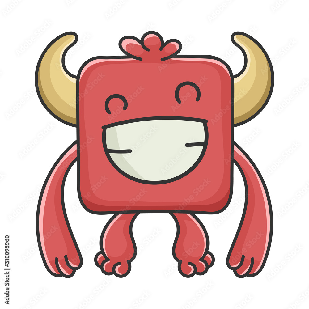 Happy Red Square Devil Cartoon Monster Happy Red Square Devil Cartoon Monster