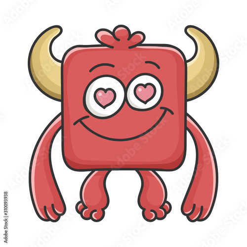 In Love Red Square Devil Cartoon Monster