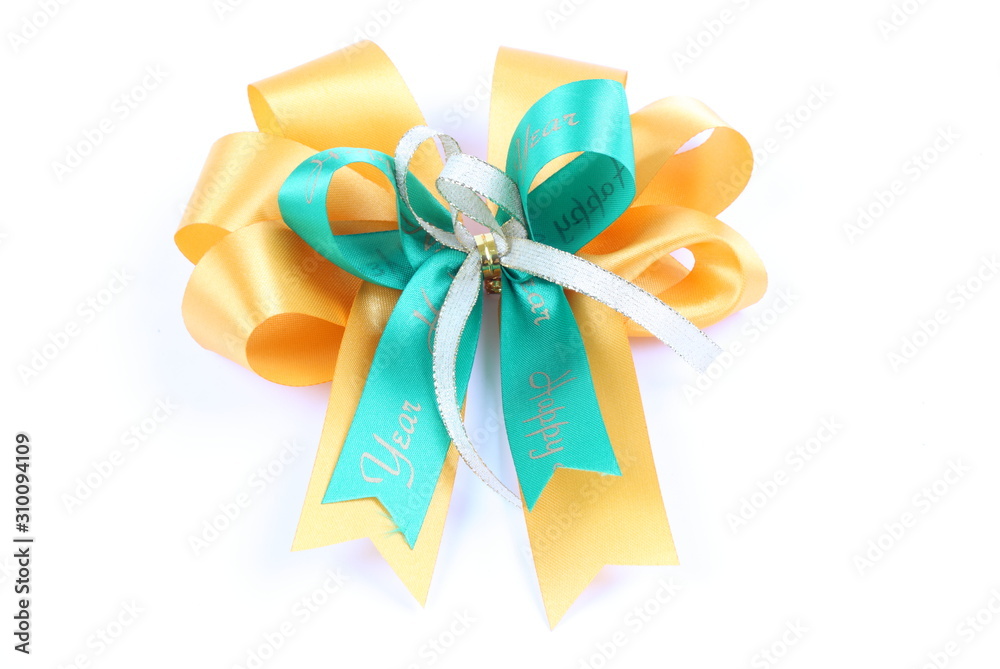 green & yellow color ribbon bow on white background green & yellow color ribbon bow on white background