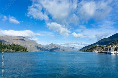 Beautiful landscape of Lake wakatipu and forest in Queenstown in New zealand