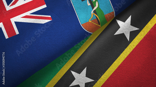 Montserrat and Saint Kitts and Nevis two flags textile cloth, fabric texture photo