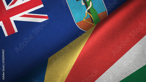 Montserrat and Seychelles two flags textile cloth, fabric texture photo