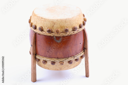Ancient drum of thailand style isolated on white background