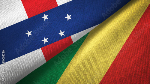 Netherlands Antilles and Congo two flags textile cloth, fabric texture