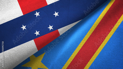 Netherlands Antilles and Congo Democratic Republic two flags textile cloth