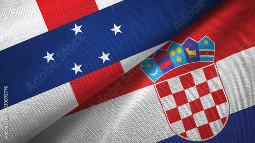 Netherlands Antilles and Croatia two flags textile cloth, fabric texture