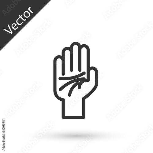 Grey line Palmistry of the hand icon isolated on white background. Vector Illustration