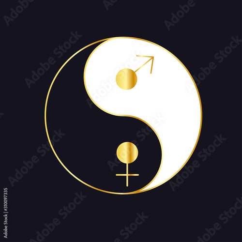 A symbol of masculine and feminine. The image marks Mars and Venus in the Yin-Yang circle. Stock vector graphics