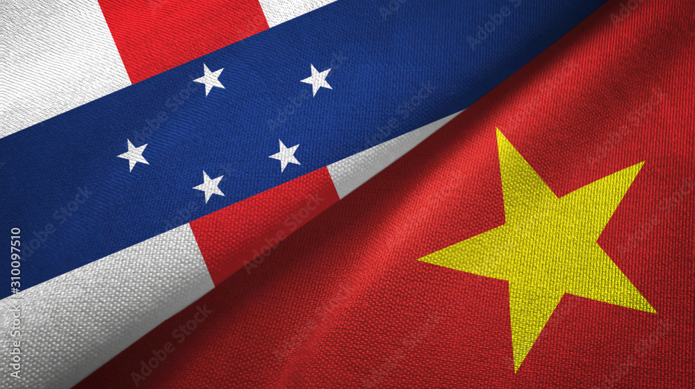Netherlands Antilles and Vietnam two flags textile cloth, fabric texture Netherlands Antilles and Vietnam two flags textile cloth, fabric texture