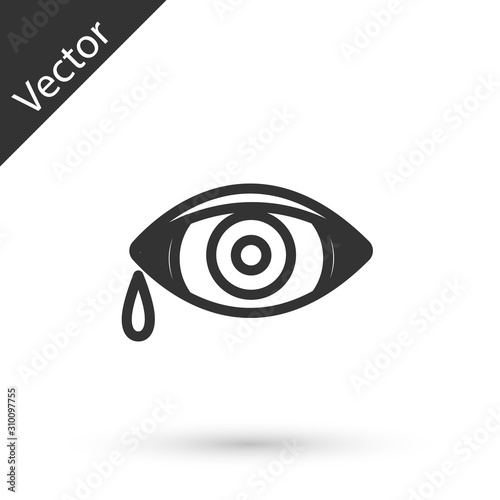 Grey line Reddish eye due to viral, bacterial or allergic conjunctivitis icon isolated on white background. Vector Illustration