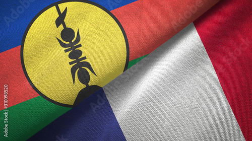 New Caledonia and France two flags textile cloth, fabric texture