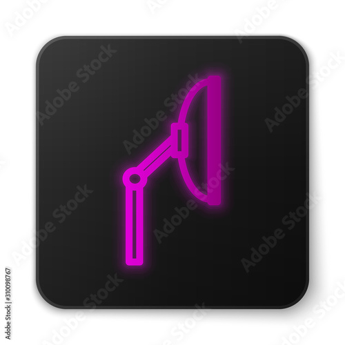 Glowing neon line Windscreen wiper icon isolated on white background. Black square button. Vector Illustration