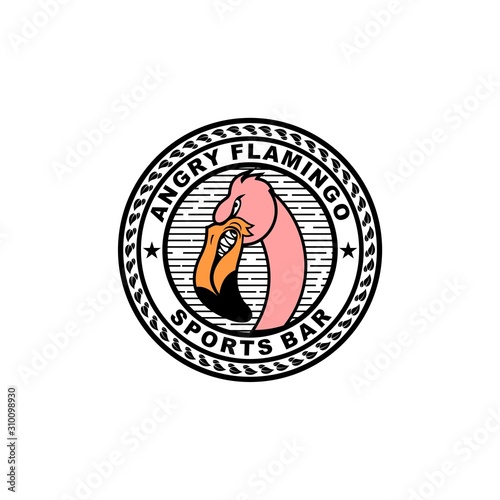 angry flamingo sports bar badge logo design