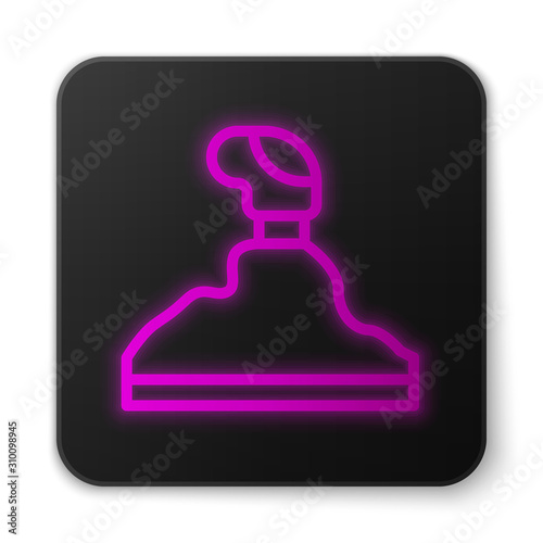 Glowing neon line Gear shifter icon isolated on white background. Transmission icon. Black square button. Vector Illustration