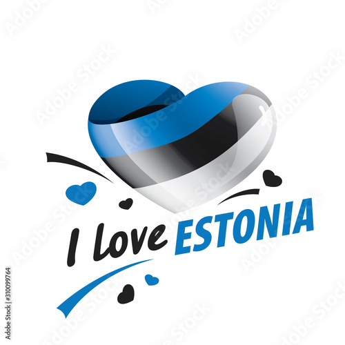 The national flag of the Estonia and the inscription I love Estonia. Vector illustration