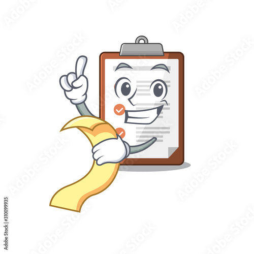 Clipboard Scroll cartoon character holding menu ready to serve