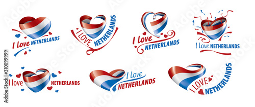 The national flag of the Netherlands and the inscription I love Netherlands. Vector illustration