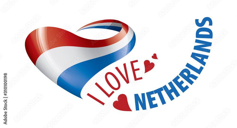 Naklejka premium The national flag of the Netherlands and the inscription I love Netherlands. Vector illustration