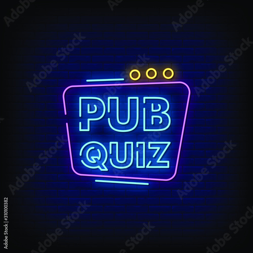Pub Quiz Neon Signs Style Text Vector