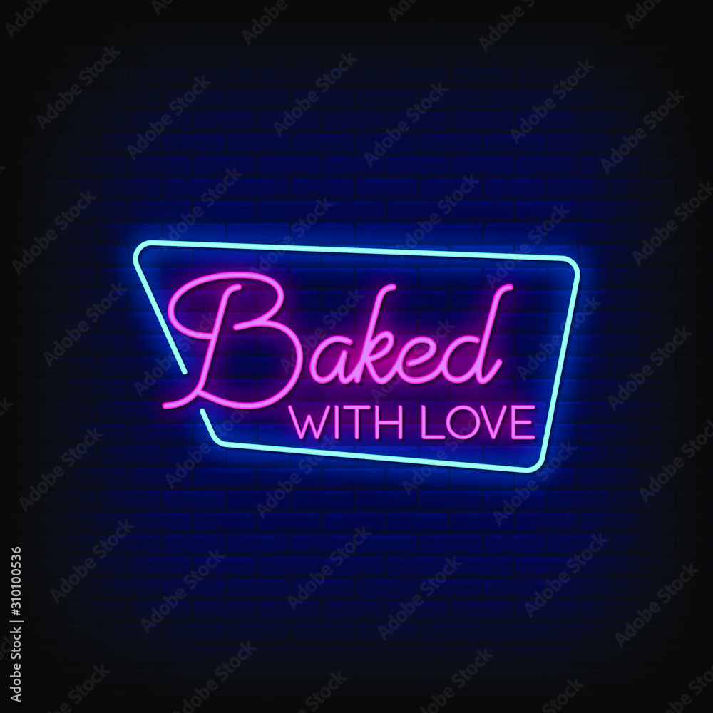 Baked With Love Neon Signs Style Text Vector