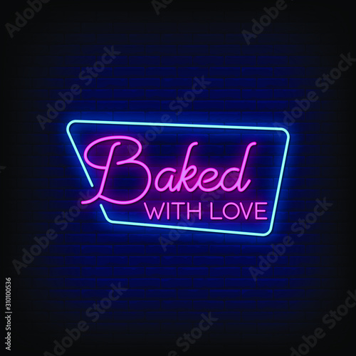 Baked With Love Neon Signs Style Text Vector